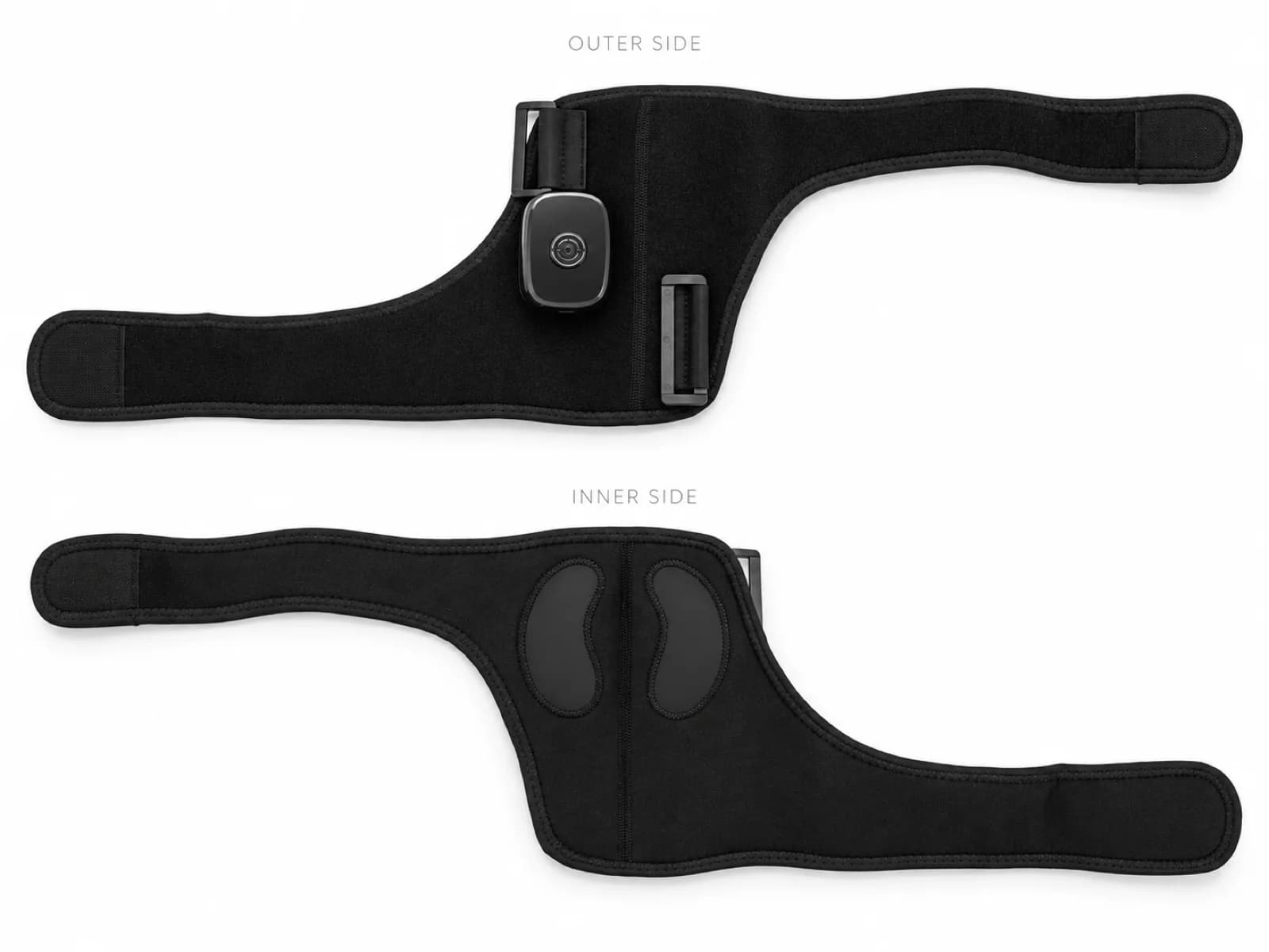 Flat-lay view of JMZ-722 showing outer strap adjustment buckles and inner dual conductive silicone pads