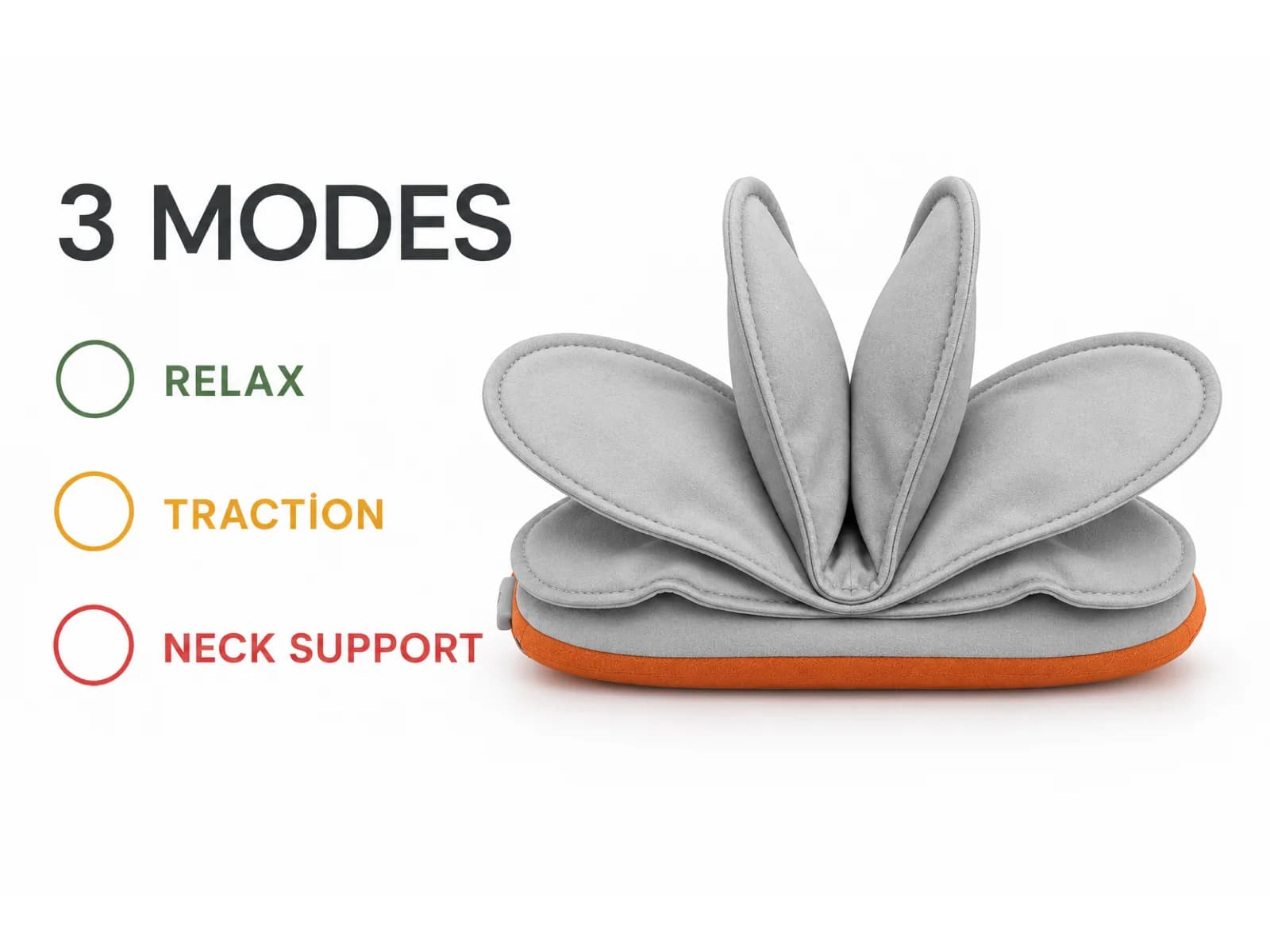JMZ-801 petal support structure fully unfolded illustrating Relax, Traction, and Neck Support modes