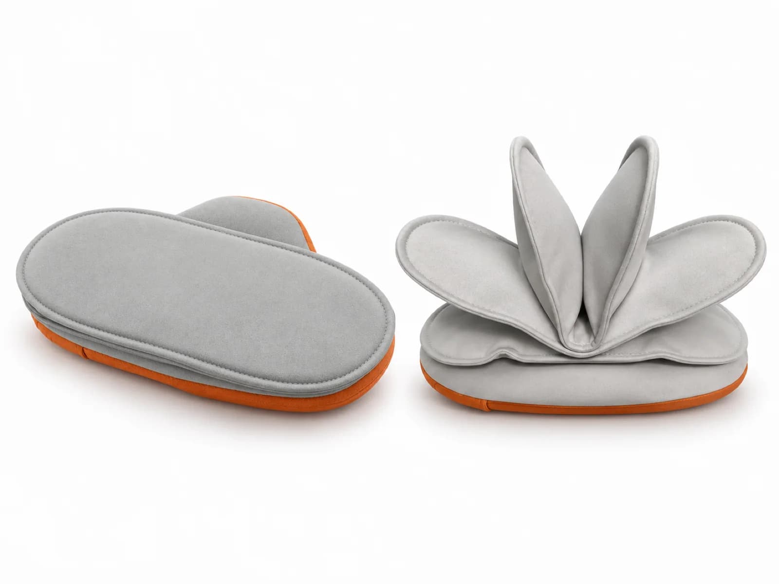 Side-by-side comparison of the JMZ-801 pillow in compact closed storage form and open support form