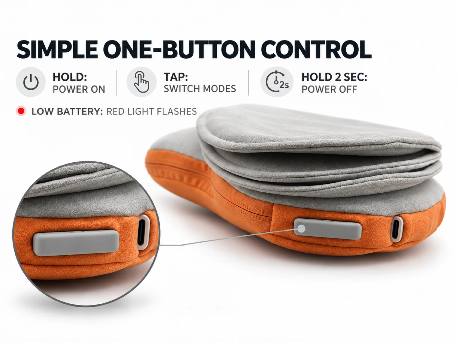 Close-up of the single multi-function button control and USB-C charging port on the JMZ-801 base