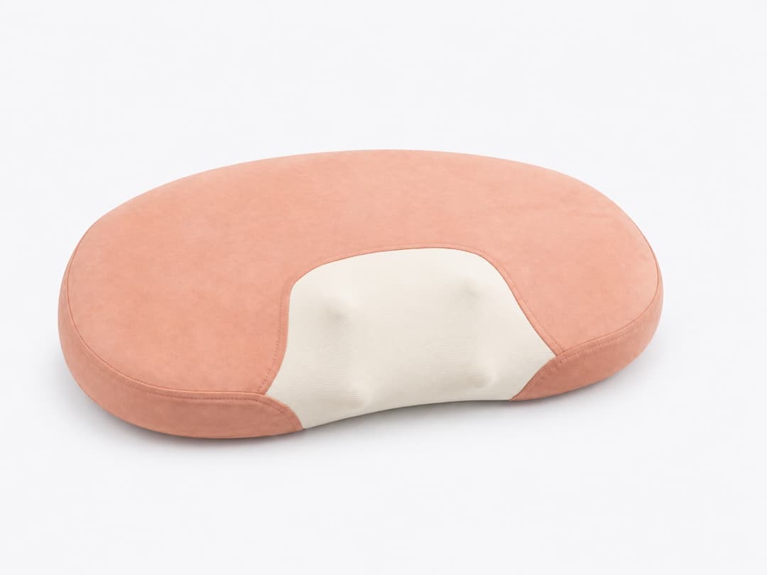JMZ-CSPL002 neck pinch kneading massage pillow in signature pink suede with contoured central mesh zone