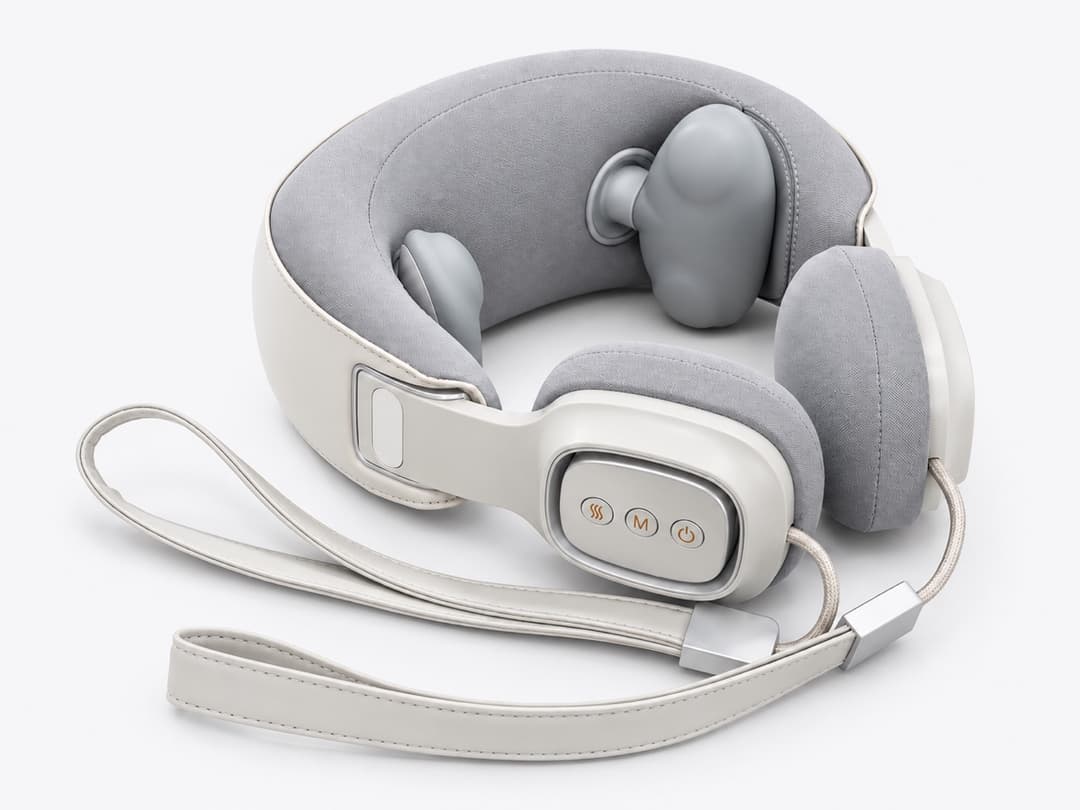 JMZ-R006 rechargeable neck and shoulder massager in ivory and grey