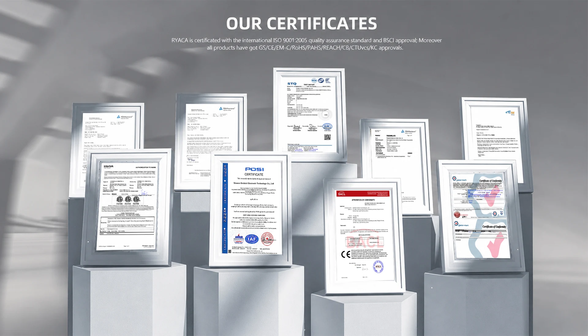 Selected product test reports and certification documents